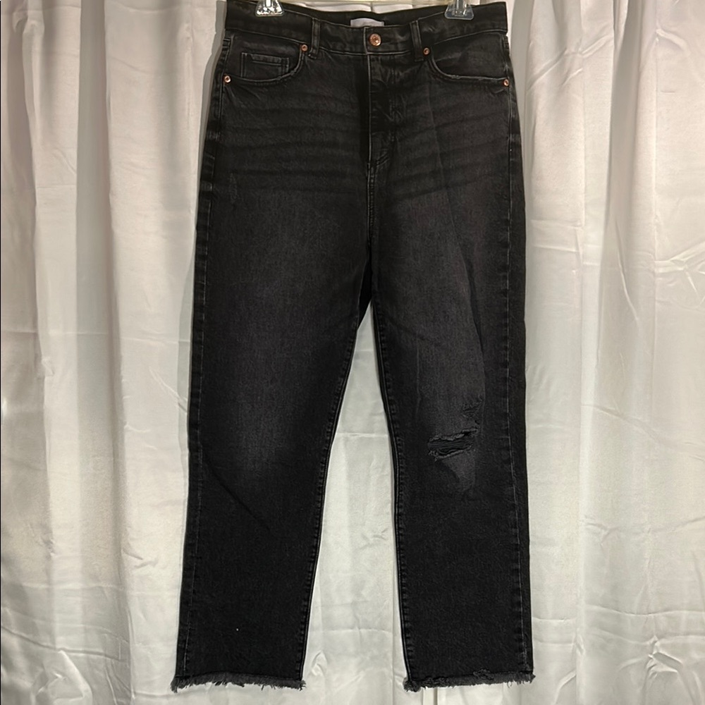 LOFT Black Cropped Distressed Jeans